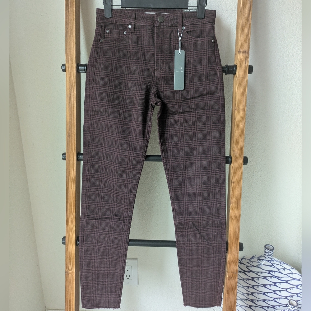 NWT Tractr Burgundy Mona High Rose Crop Plaid Pants - Size 2